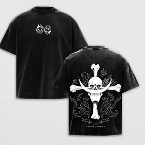 ACE x One Piece Vintage Tee Anime Double Printed Oversize 100% Cotton Crewneck S-5XL Classic Seamless Fabric Acid Washed Graphic Tee for Men Menswear Oversized streetwear graphic tee