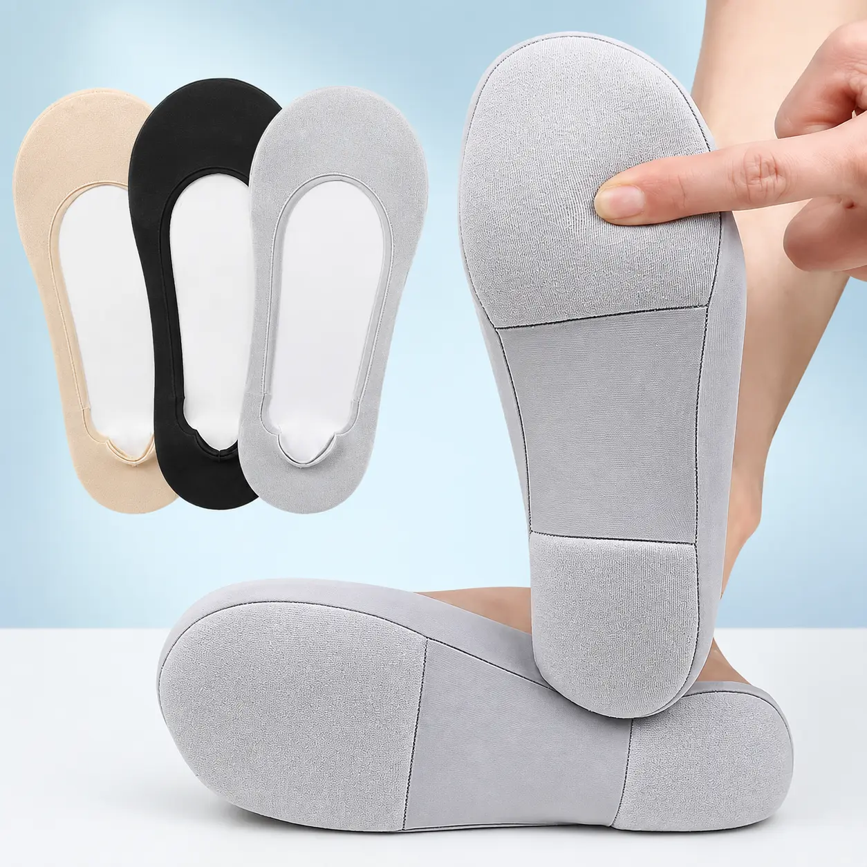 1/2/4 Pairs Women Boat Sock Plantar Fasciitis Shoes Insoles Socks Feet Shock Absorbing Shoe Sole Invisible Non slip Shoe pads