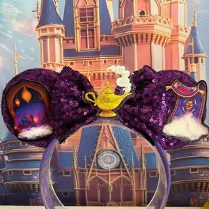Sparkly  Mouse Ears with Purple Sequin Bow Sequin Bow Mouse Headband for Theme Park Days Vacations Special Occasions
