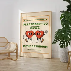 Please Don't Do Coke In The Bathroom Retro Poster • Green Funky Cartoon Print • Funny Bathroom Poster No Frame Wall Art • 70s Aesthetic Poster