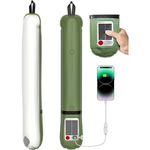 2 Pack Inflatable Solar Camping Lantern - USB-C Rechargeable LED Light Tube with 2000mAh Power Bank, IP66 Weather-Resistant Collapsible Tent Lamp for Power Outage, Hiking, Survival Kits(Green)