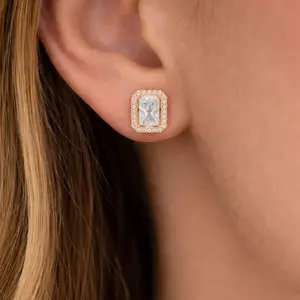 Women's Radiant Bezel 2ct Earrings Set in 14k Rose Gold - Elegant Jewelry for Special Occasions