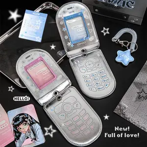 Vintage Flip Phone Case Design Card Holder, 1 Set Y2K Style K-pop Idol Photo Card Holder, Identification Badges & Supplies for Office School, Removable Cardholder