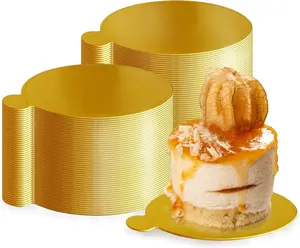 Mini Cake Boards Gold 100 Pcs Food-Graded 3.1 Inch Round Paper Cupcake Dessert Displays Tray for Cake DIY Baking Party Wedding Birthday