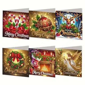 Christmas Theme Diamond Painting Card Set, DIY 5D Self-Made Rhinestone Art, Handmade Mosaic Craft Kit, Perfect Gift for Elderly & Friends, Diamond Painting Kits