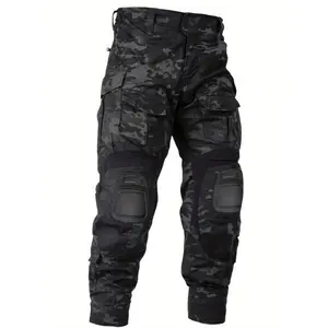 Men'S Outdoor Tactical Pants (with Knee Pads) Camouflage Overalls Waterproof Hiking Pants No Belt