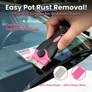 All-in-1 Kitchen Cleaning Scraper Tool (2-Pack + 40 Replaceable Blades) - Effortless Dual-Sided Razor for Stove Top, Window Labels & Glass