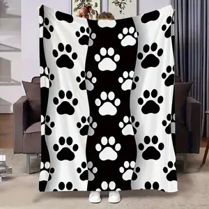 Black White Dog Cat Paw Print Soft Cozy Flannel Blanket Pet Lover Gift Plush Throw Warm Fuzzy Bedroom Sofa Blanket Perfect Gift for Dog Cat Owners Women Men for Birthday Holiday Home Decor