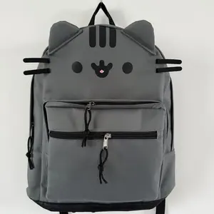 Cute Cat Backpack with Twin Back Design&Detachable Paws - Lightweight School Backpack with Adjustable Straps,Zipper Closure,Black&Grey Tabby Cat Print,Durable & Easy-Clean Material for Girls & Boys,Casual Everyday Use,School,Travel,Outings Stylish Daypack