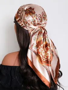Elegant 35.4 inch Silk Floral Embroidered Square Scarf for Women, Versatile Head Wrap and Belt Accessory, Perfect for All Seasons Fashion