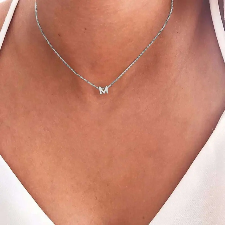 Women's Silvery Stainless Steel Custom Initial Letter Alphabet Pendant Necklace - Link Chain Jewelry, Casual Unisex Accessory, Ideal Anniversary Gift for Wife
