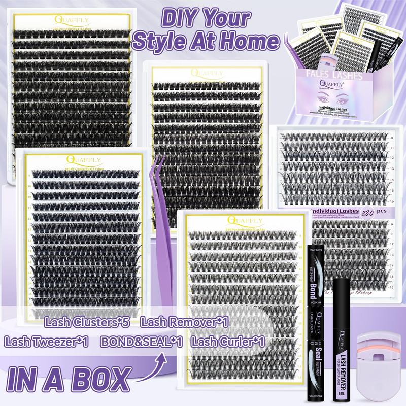 Mixed-Length False Eyelashes Eyelash Extensions Kit with Bond & Seal, Remover, Tweezers & Eyelash Curler, 1 Box Natural-Look, Self-Grafting Eyelash Clusters #TOP PICKS
