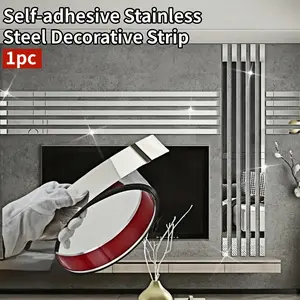 1 Roll of 2.44-meter Elegant Self-adhesive Stainless Steel Decorative Strip, Easy to DIY Peel Off Sticker Flat Design, Multi-purpose Decorative Edges Line, Suitable for Mirror Edges, TV Backgrounds, and Home Wall Decoration.