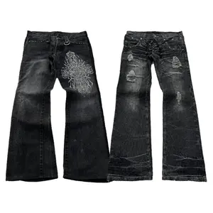 Y2KGothicBaggyJeansTrendDoubleWaistWashedHolesWideLegPantsMenWomenStreetwearVintageHighStreetDenimTrousers