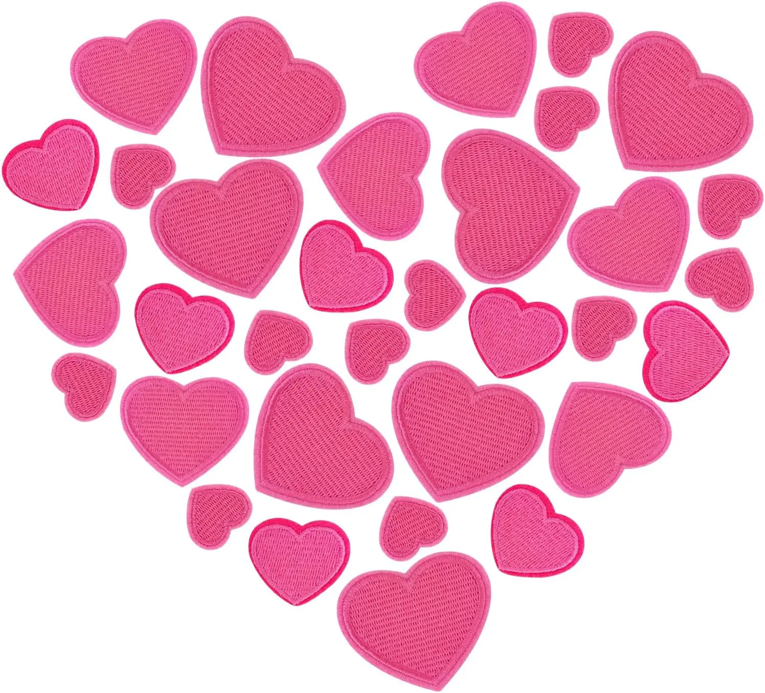 48Pcs High-Quality Non-Woven Iron-On Heart Patches for Girls with Hot-Melt Glue, 48 Pieces Powder Iron-On Heart Shapes, Decorative Embroidery Craft Supplies for Hats & Children's Clothing, Iron On Patches