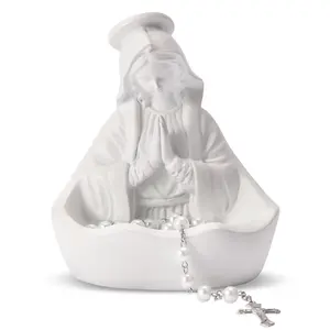 ILoveU Our Lady of Grace Statue Virgin Mary Keepsake Rosary Holder, 5" Blessed Mother Statues, Resin Relic, Catholic Gifts for Women Religious Home Decor