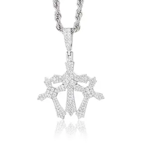 【#P854】Cross Pendant UCCIYO 18k Gold-Plated Lab-Created Moissanite S925 Sterling Silver Moissanite Pendant Necklace For Women Men Hip Hop Jewelry Gift