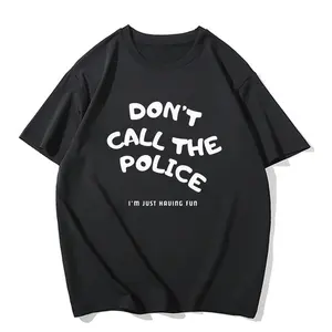 Men's "Don't Call The Cops" Quote Vibe Casual Round Neck Cotton T-Shirt, Comfortable Fit White Tops