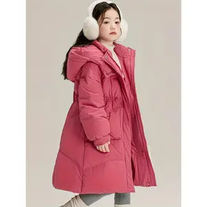 Girls' & Kids' Long Jacket Hooded Winter Coat with Silky-Like Filling (Duck/Goose), Thickened & Elastic Waist - -Specific Pockets, Zipper Closure for Snow,, Outdoor - Warm Outerwear (Age 4+)