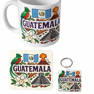 Guatemala Gift Set - Includes Mug Coaster & Keychain with National Symbols & Flag Design mug 11oz