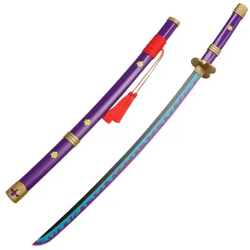 Wooden Katana Cosplay Prop Set - Purple-Toned Long Ornament with Golden Floral Details, Lightweight Sturdy Wood Craft, for Anime Fans, Costume Party, Comic Conventions, Ages 12+, Katana Swords Collection Display Toy