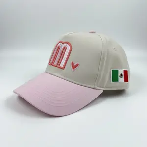 Pink Mexico Baseball Hat with Heart & Flag Embroidery for Stylish Outfits - White Cap with Pink Trim, Adjustable Strap, Breathable Cotton, Ideal for Casual Wear & Mexican Culture Apparel -Gorra para Mexicanas