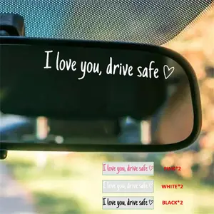 6PCS Car Mirror Vinyl Decal Set – I Love You Drive Safe Rearview Mirror Stickers, Universal Car Accessories, Romantic Safety Message for Vehicles