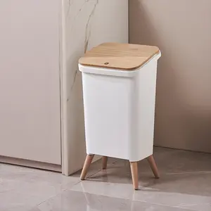 Square Household Trash Can Press Light Luxury High-Legged Kitchen Waste Paper Basket Office Bathroom Living Room Waste Paper Storage Bin