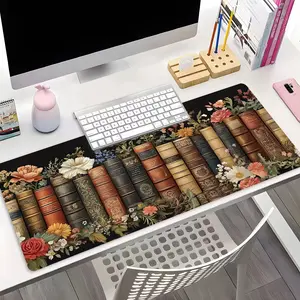 Vintage Books & Floral XXL Extended Gaming Mouse Pad, Large Desk Mat with Non-Slip Rubber Base, Stitched Edges, Waterproof Surface, Durable Computer Accessory for Gaming Setup, Home Office & Workstation, Ideal Gift for Gamers, Book Lovers, Literary Fans