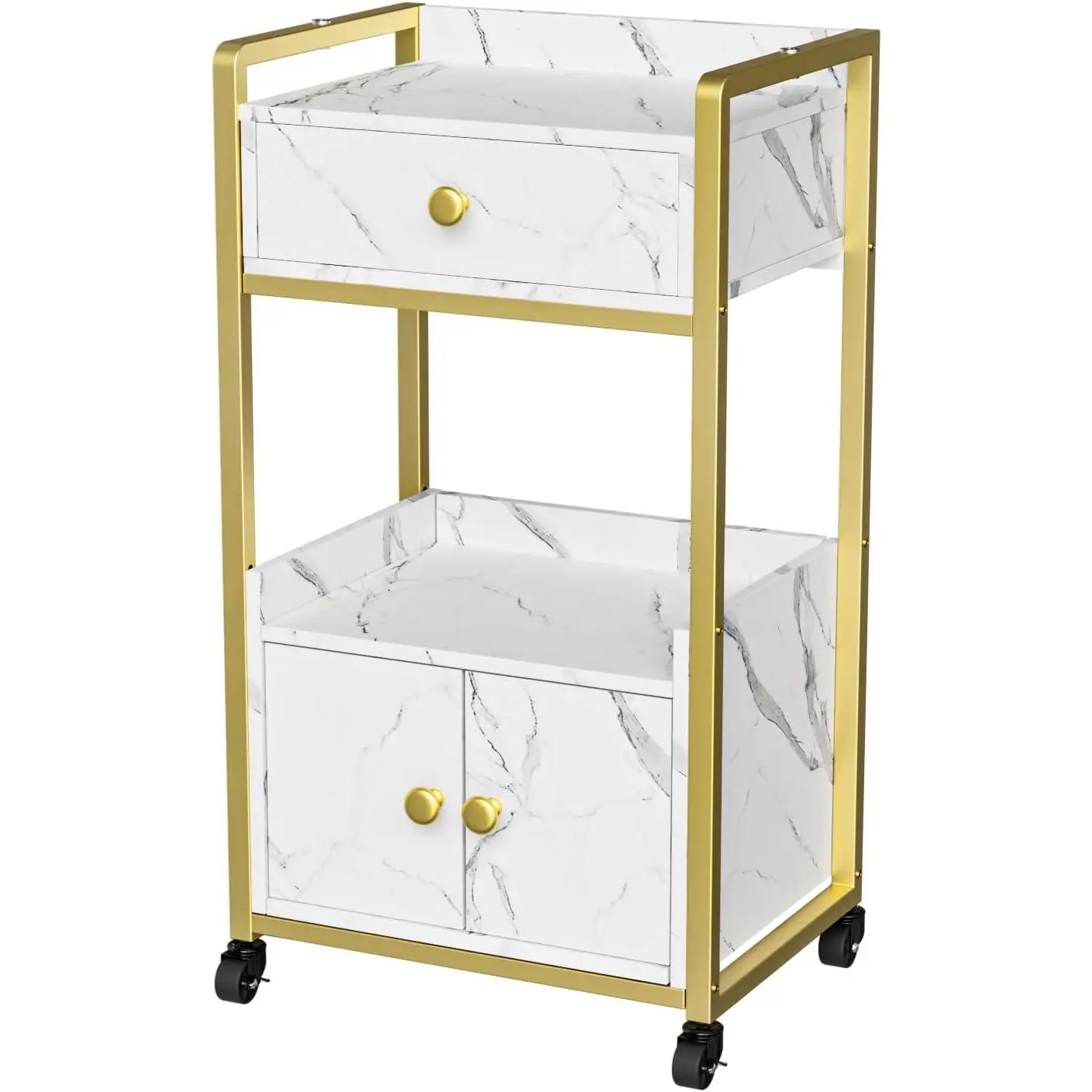 Esthetician Cart Spa Cart, Salon Trolley Cart with Wheels, Mobile Salon Station with 1 Drawer and 1 Cabinet, for Beauty Waxing Barber Stylist Massage Tattoo Facial Esthetic