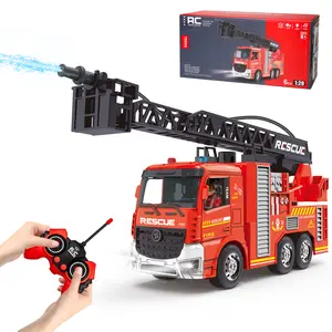 Remote Control Fire Truck Toy - Fireman Fire Truck with Jet Pump and Lights, Red Fire RC Truck Toy for 3 Year Old Boys, Girls and Toddlers