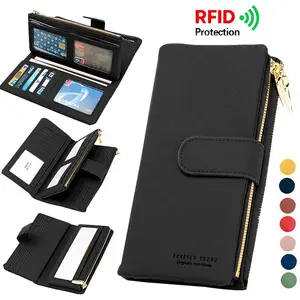 RFID Double-layer Women Leather Long Wallet Large Capacity Card Holder Wallet Clutch Purse