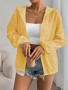 Women's Casual Sun Protection Jacket, Lightweight Breathable Quick-Dry Fabric, Hooded Design, Suitable for Outdoor Running Cycling Hiking