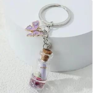Sea Keychain Shell Starfish Conch Moving Liquid Drift Bottle Key Ring Wishing Key Chains Friendship Gifts Handmade Jewelry