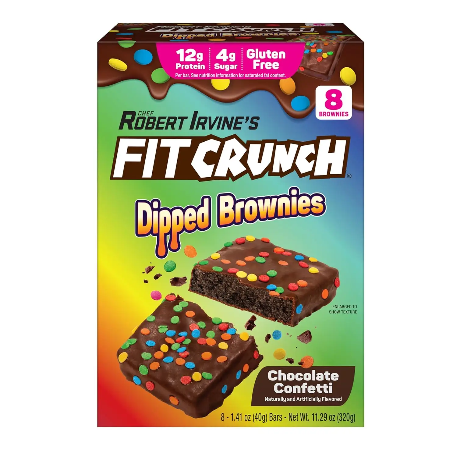 FITCRUNCH Dipped Protein Brownies (8 Brownies, Chocolate Confetti)