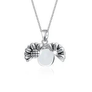 MY SUNSHINE Words Sunflower Locket Pendant Necklace Sterling Silver