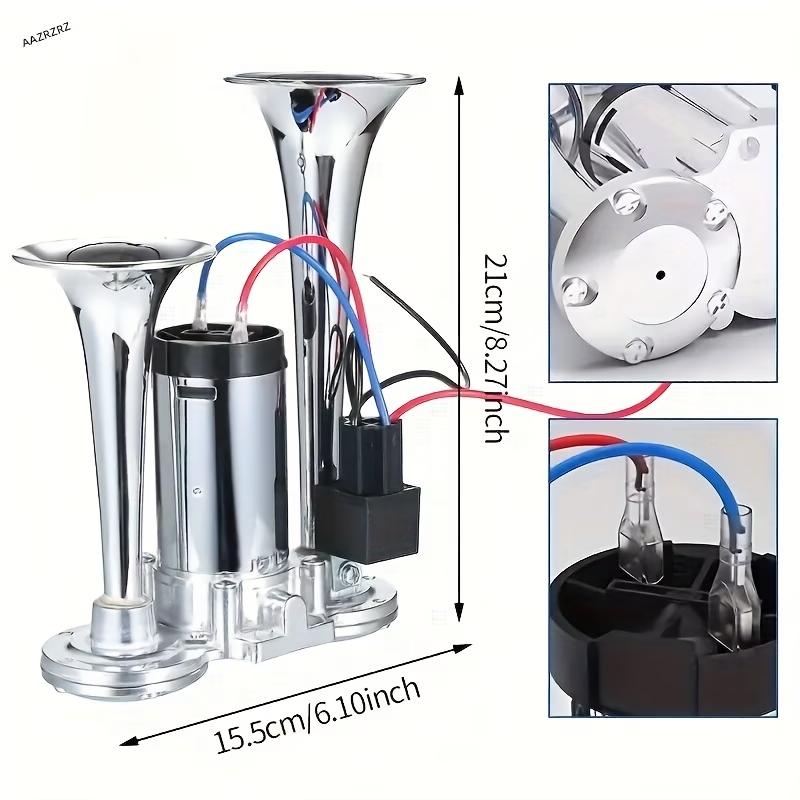 12V 130DB Dual Trumpet Air Horn Kit – Zinc Alloy Chrome, Super Loud with Compressor – Universal for Car/Truck/SUV/Boat/Motorcycle