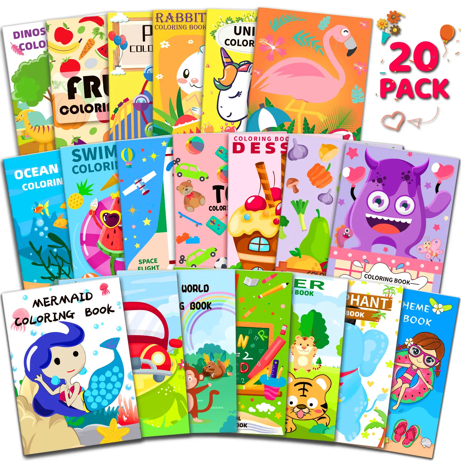 20 Pack Kids Coloring Books, Mermaid Dinosaur Animal Designs, Small Bulk Activity Books for Ages 4-12, Perfect Kids Easter Gifts, Party Favors for Goodie Bags & Classroom Supplies, Coloring Book