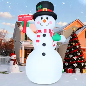 Christmas Decorations 10.3 FT Inflatables Snowman Outdoor Decoration Blow Up Holds a Red Sign with Built-in LEDs for Garden Lawn Indoor Party Decor