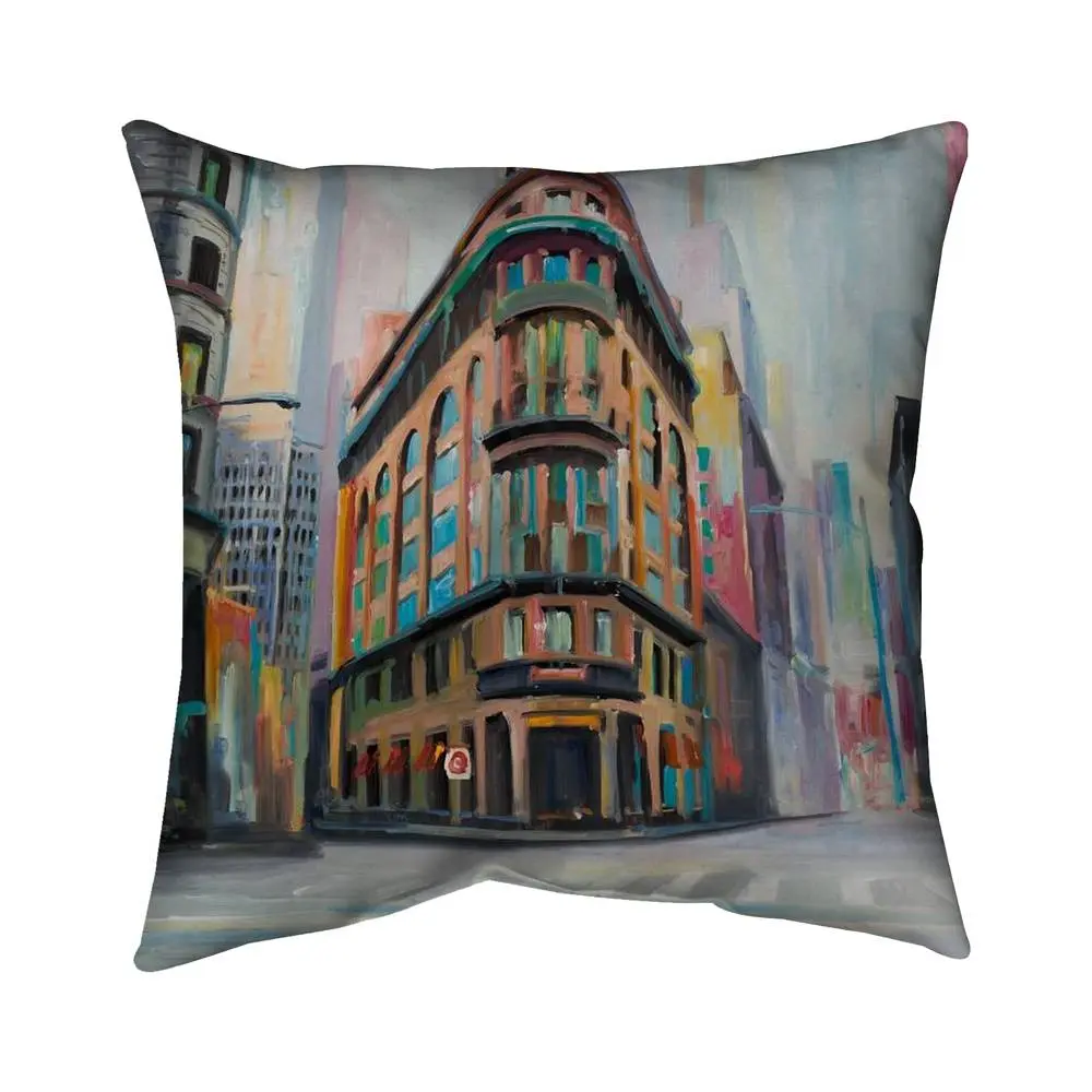 16x16 in. Poly Twill Weave York Building Print Pillow with 360 Stand (5541-1616-CI291), Urban Cityscape Decor, Modern Home Soft Furnishing Textile, Chic Standard Pillow, Modern Home Decor