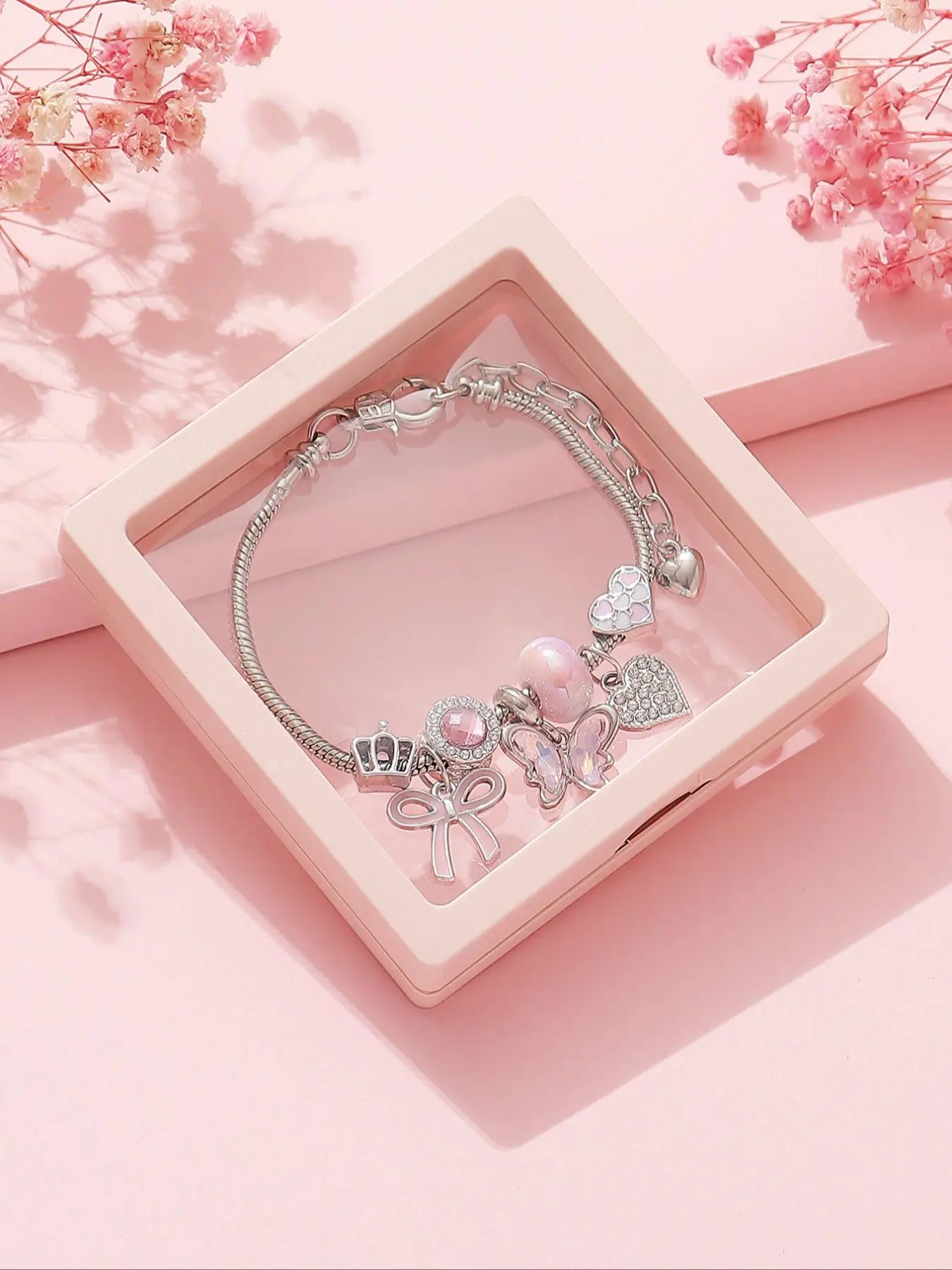 Women's Elegant Butterfly & Heart Design Bracelet with Pendant, Exquisite Trendy Bracelet, Pretty Bracelet, Fashionable Jewelry for Women & Girls As Gift with Box, Heart Shaped Bracelet, Bracelets Jewelry