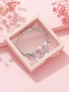 Women's Elegant Butterfly & Heart Design Bracelet, Exquisite Trendy Bracelet, Fashionable Jewelry for Women & Girls As Gift with Box, Heart Shaped Bracelet