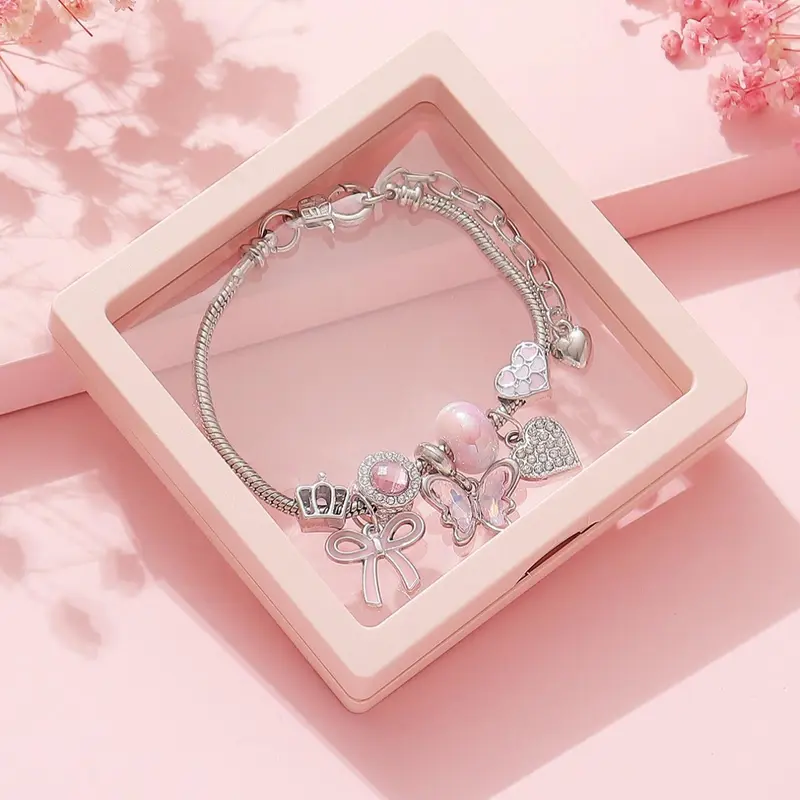 Women's Elegant Butterfly & Heart Design Bracelet with Pendant, Exquisite Trendy Bracelet, Pretty Bracelet, Fashionable Jewelry for Women & Girls As Gift with Box, Heart Shaped Bracelet, Bracelets Jewelry