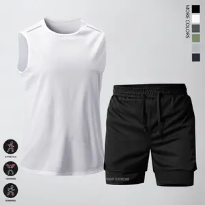 Men's sports vest and 2-in-1 shorts set for summer outdoor sports