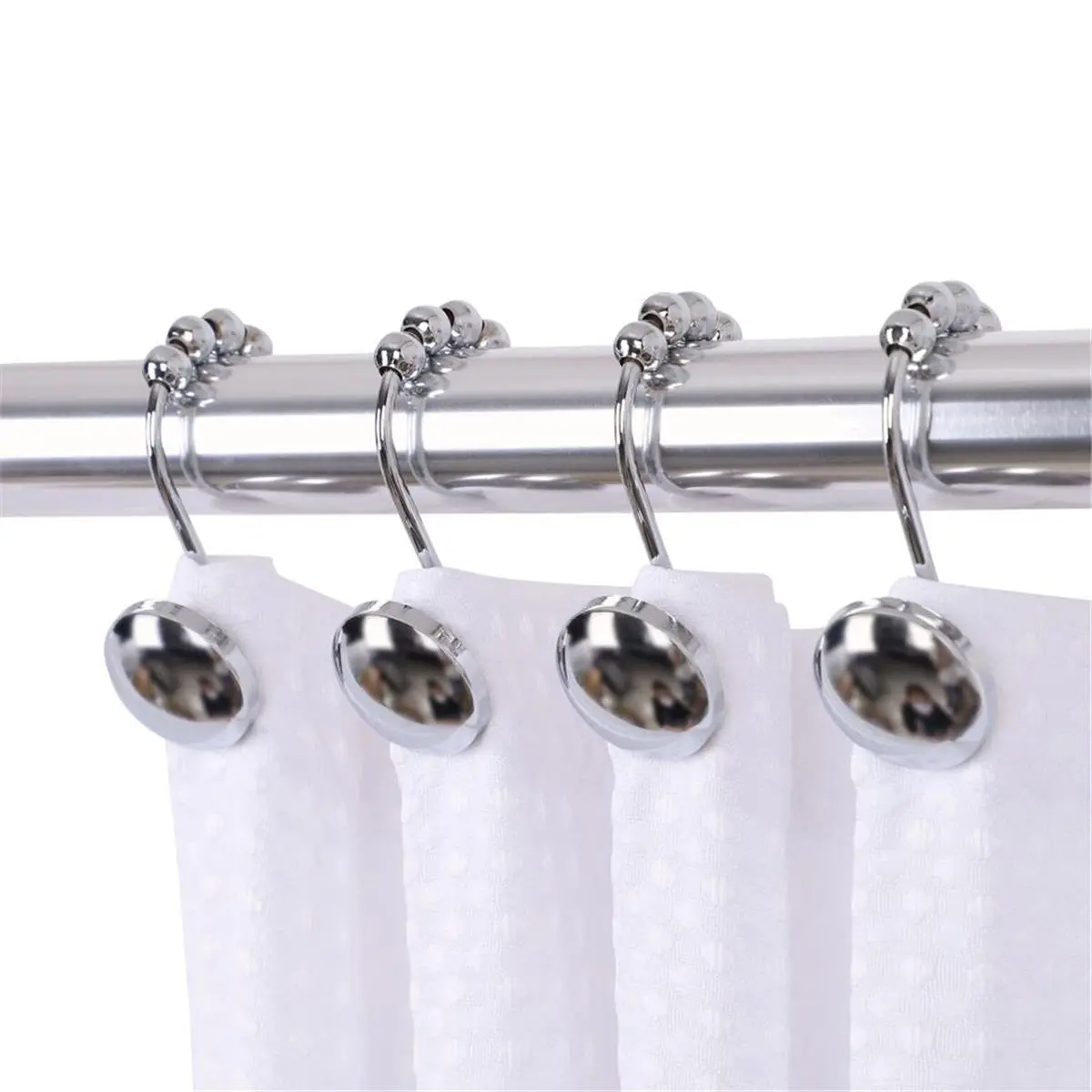 212 MAIN HK6SS 12-Piece Polished Chrome Sturdy Heavy-Duty Rust-Resistant Metal Roller Curtain Holders Set - Bathroom Accessory for Shower Curtain Rod, Bathroom Shower Equipment (Home Improvement Fixture), Twelve Pieces