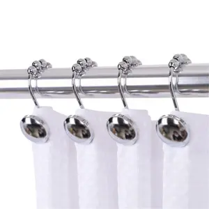 212 MAIN HK6SS Heavy-Duty Rust-Resistant Metal Roller Hooks - 12-Piece Polished Chrome Bathroom Accessory for Shower Curtain Rods, Curtains