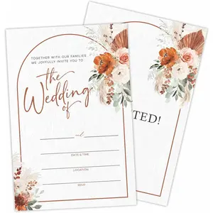 Boho Floral Wedding Invitations, 25 Watercolor Wedding Invites With Envelopes, Fill In Style Invites For Mr & Mrs Celebration, Party Favor & Supplies - A01