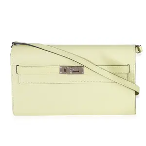 Pre-owned NY156328 Hermès Jaune Bourgeon Chevre Mysore Kelly Wallet To Go PHW