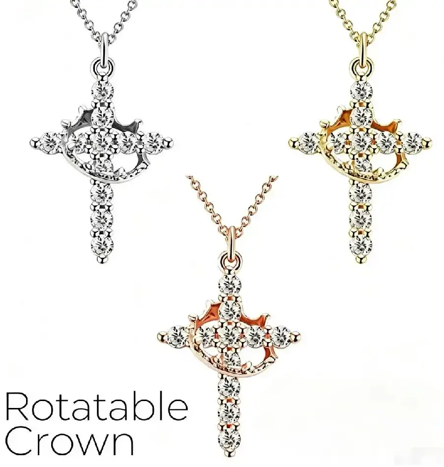 Crown Cross   for Women & , Sparkling Cubic Zirconia Rotating Crown , 14K Gold-Plated & Silver-Tone Christian  Gift  nut name stack men's men tarnish proof Versatile Heart  lewis hamilton jewelry saturn