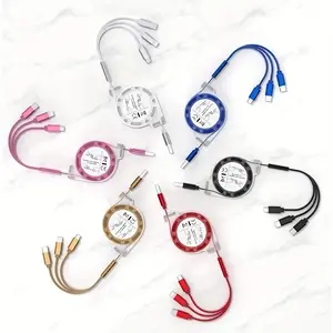 3 in 1 Retractable USB Cable, 1 Count Multipurpose 1M Data Cable, Charging Cable for Android Phone Type C / Micro USB, Lightning Cable, Phone Accessories, Cellphone